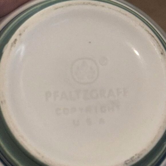 Pfaltzgraff Ceramic Cups Set Of 5 White With Blue Trim & Green Base - Picture 5 of 9